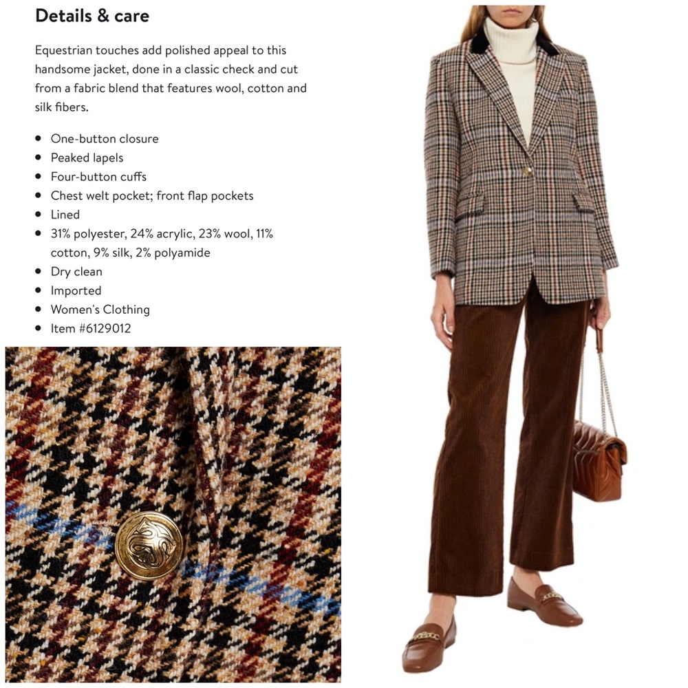 SANDRO Daly Velvet-Trimmed Houndstooth Tweed Blazer In Camel Multi Size FR 38
